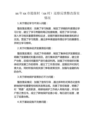xx年xx市提级村（xx村）巡察反馈整改落实情况