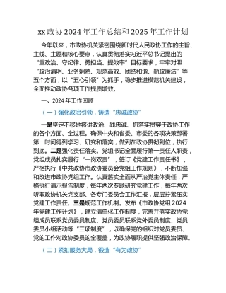 xx政协2024年工作总结和2025年工作计划