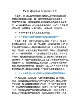 XX省老龄事业发展调研报告