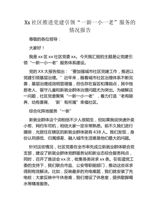 Xx社区推进党建引领“一新一小一老”服务的情况报告