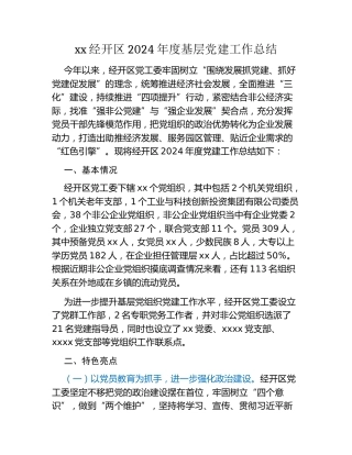 xx经开区2024年度基层党建工作总结