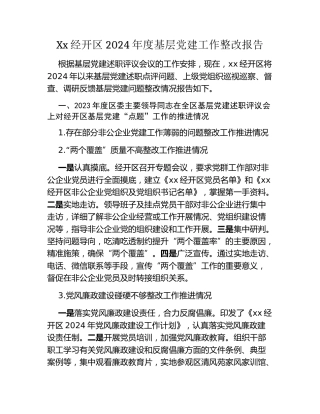 Xx经开区2024年度基层党建工作整改报告
