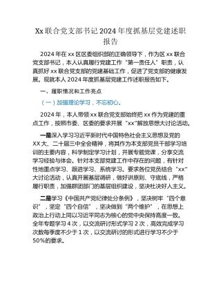 Xx联合党支部书记2024年度抓基层党建述职报告