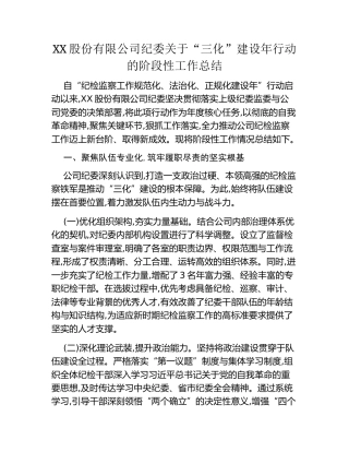 XX股份有限公司纪委关于“三化”建设年行动的阶段性工作总结