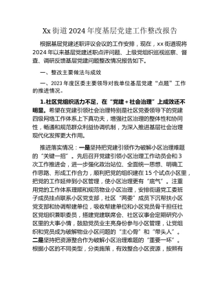 Xx街道2024年度基层党建工作整改报告