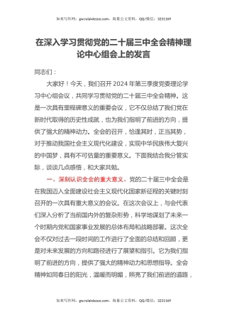 在深入学习贯彻党的二十届三中全会精神理论中心组会上的发言
