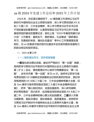 xx镇2024年党建工作总结和2025年工作计划