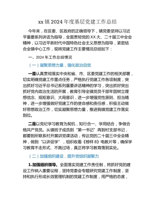 xx镇2024年度基层党建工作总结