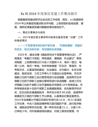 Xx镇2024年度基层党建工作整改报告