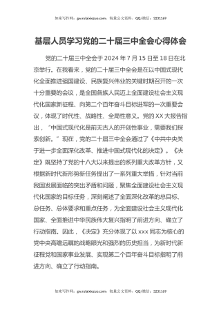 基层人员学习党的二十届三中全会心得体会