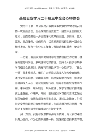 基层公安学习二十届三中全会心得体会