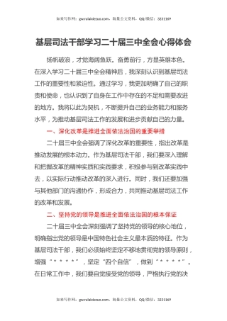 基层司法干部学习二十届三中全会心得体会