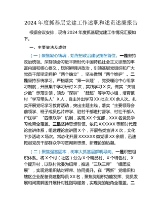 XX镇2024年度抓基层党建工作述职和述责述廉报告(2)