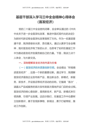 基层干部深入学习三中全会精神心得体会（首发经济）