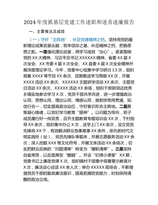 XX镇党委书记2024年度抓基层党建工作述职和述责述廉报告