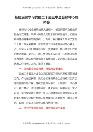 基层民警学习党的二十届三中全会精神心得体会