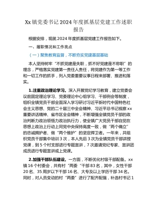 Xx镇党委书记2024年度抓基层党建工作述职报告 (5)