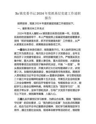 Xx镇党委书记2024年度抓基层党建工作述职报告 (6)
