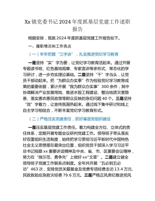 Xx镇党委书记2024年度抓基层党建工作述职报告 (7)