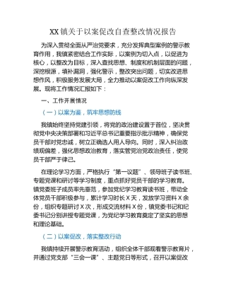 XX镇关于以案促改自查整改情况报告