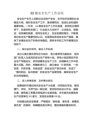 XX镇安全生产工作总结