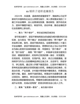 xx镇班子述职述廉报告