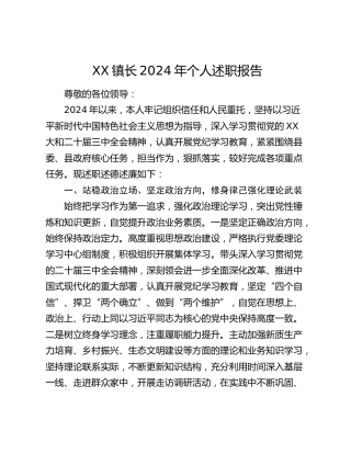 XX镇长2024年个人述职报告