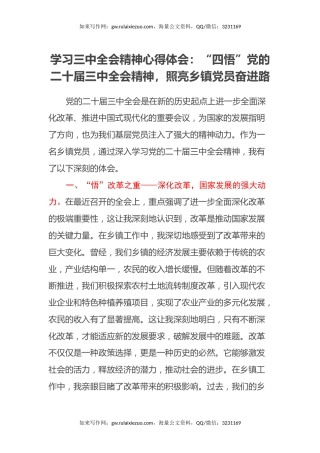 学习三中全会精神心得体会：“四悟”党的二十届三中全会精神，照亮乡镇党员奋进路