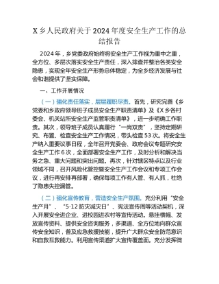X乡关于2024年度安全生产工作的总结报告