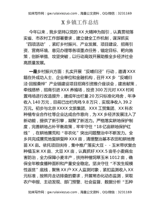 X乡镇工作总结