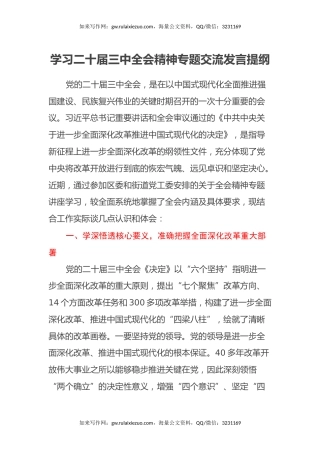 学习二十届三中全会精神专题交流发言提纲