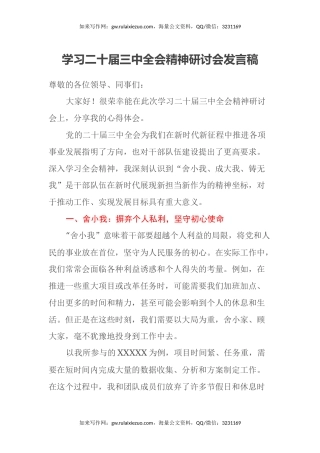 学习二十届三中全会精神研讨会发言稿