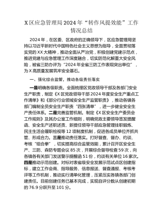 X区应急管理局2024年“转作风提效能”工作情况总结