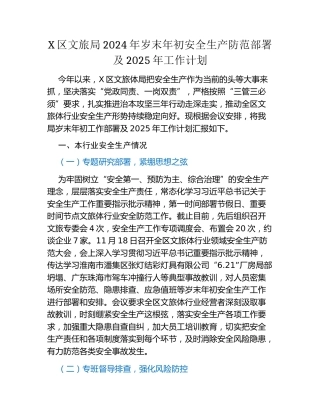 X区文旅局2024年岁末年初安全生产防范部署及2025年工作计划