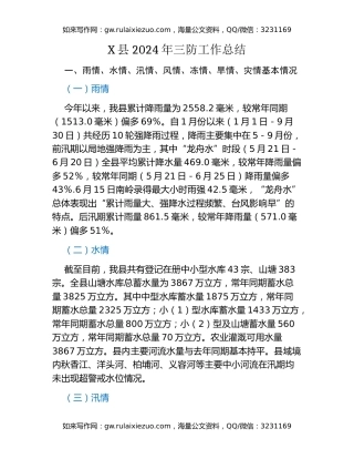 X县2024年三防工作总结