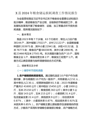 X县2024年粮食储运损耗调查工作情况报告