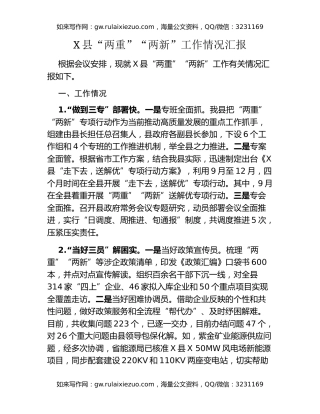 X县“两重”“两新”工作情况汇报