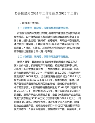 X县住建局2024年工作总结及2025年工作计划