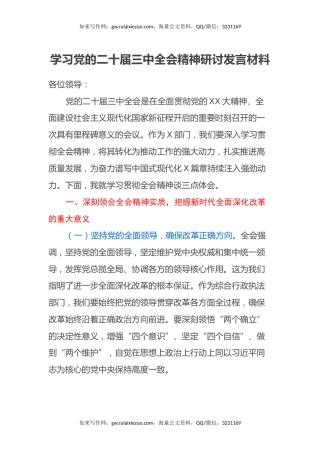 学习党的二十届三中全会精神研讨发言材料（2）