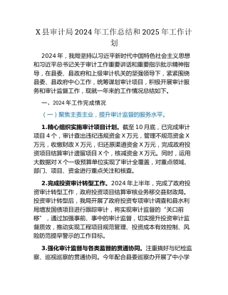 X县审计局2024年工作总结和2025年工作计划
