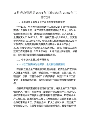 X县应急管理局2024年工作总结和2025年工作安排