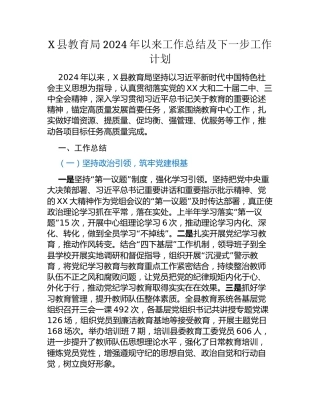 X县教育局2024年以来工作总结及下一步工作计划
