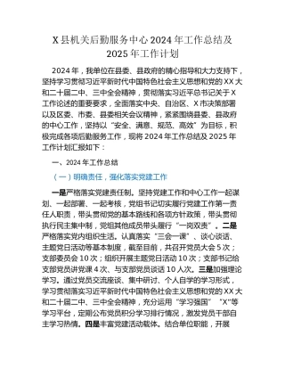 X县机关后勤服务中心2024年工作总结及2025年工作计划