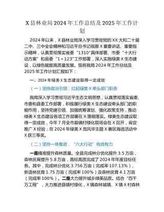 X县林业局2024年工作总结及2025年工作计划