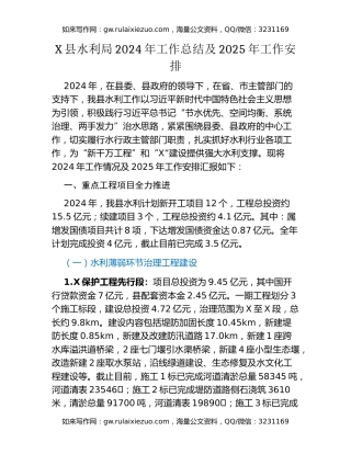X县水利局2024年工作总结及2025年工作安排