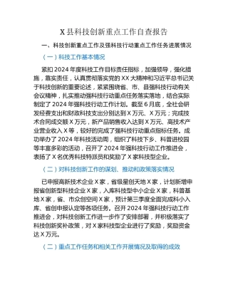 X县科技创新重点工作自查报告