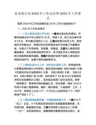 X县统计局2024年工作总结和2025年工作要点