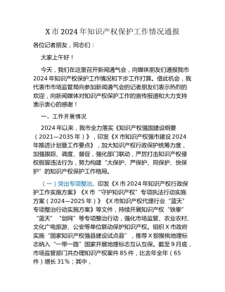 X市2024年知识产权保护工作情况通报