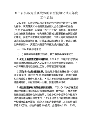 X市以县城为重要载体的新型城镇化试点年度工作总结