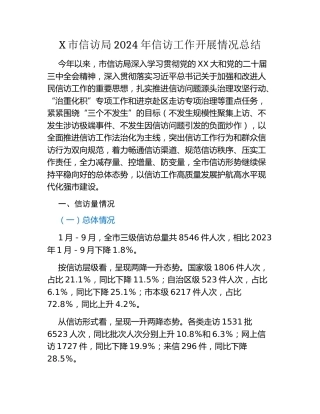 X市信访局2024年信访工作开展情况总结